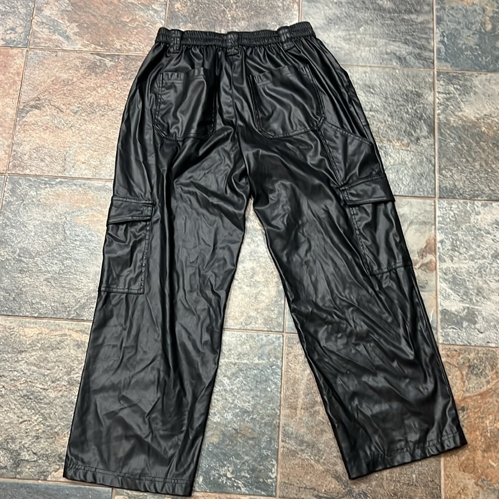 Almost Famous Shiny Black Cargo Pants - Picture 3 of 5